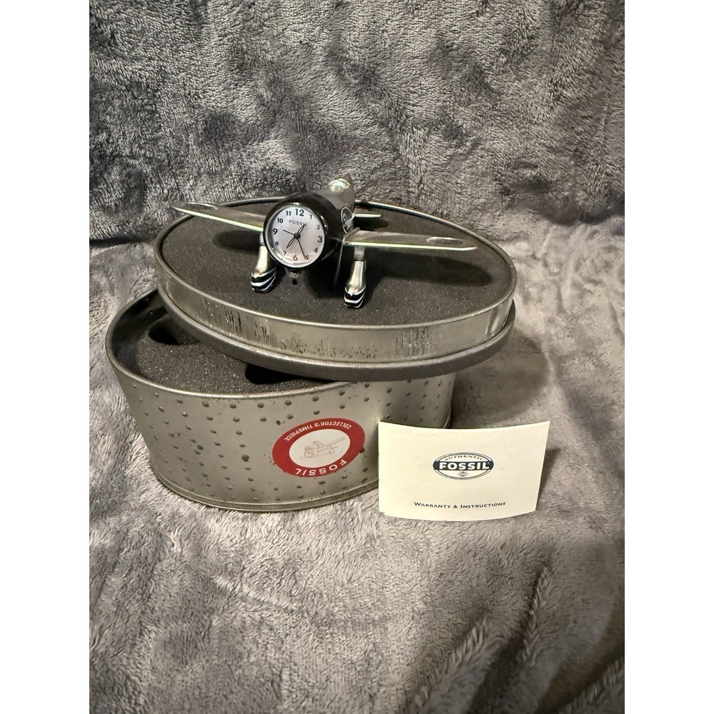 FOSSIL Airplane 54 Desk Clock in Collectible Tin Limited Edition w/Instructions